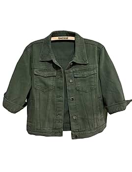 Unilexi Women's 3/4 Sleeve Colored Cropped Denim Jacket